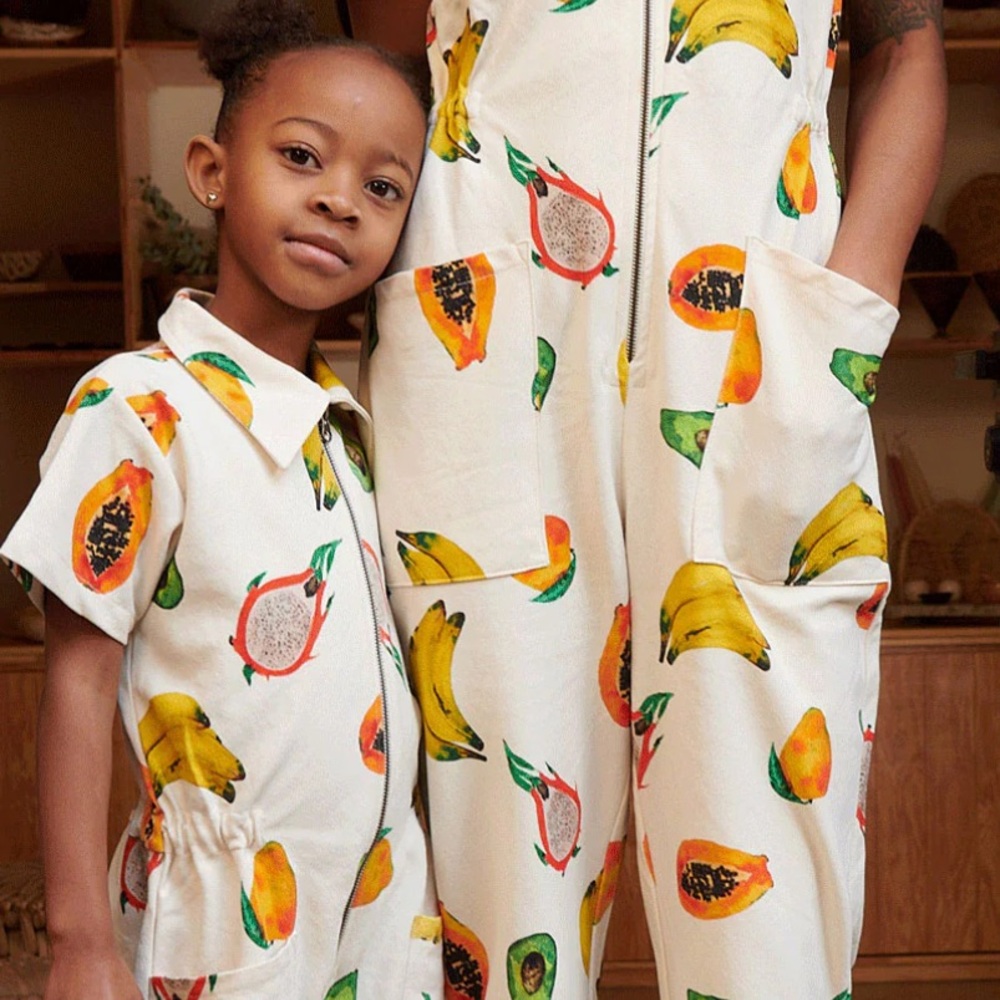 ISO Shop Noble kids utility suit in Frutas print, size large (11-12y)